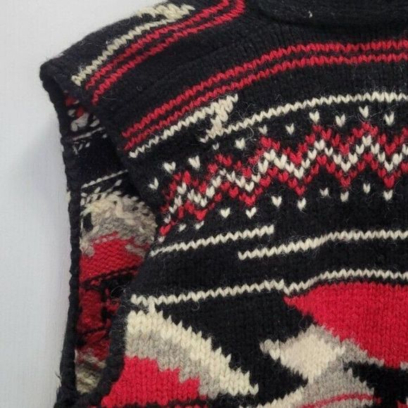 Polo Ralph Lauren Wool Vest Knitted Aztec Argyle Black/Red Button Up Size Medium - Picture 6 of 12